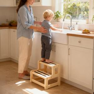 Toddler Step Stool, Step Stool for Kids, Toddler Stool for Bathroom Sink & Potty Training, Wooden Step Stools w Non Slip Base for Kitchen, Bedroom