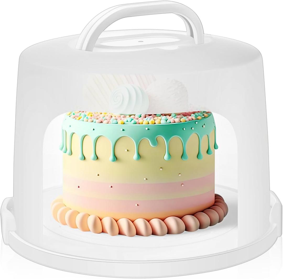 Baderke 10 Inch Round Cake Carrier and Handle  Two Sided Cake Holder & Box for Transport, Pie, Cupcake(White), Not Lid