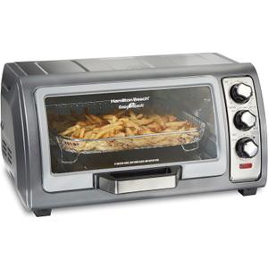 Hamilton Beach Air Fryer Toaster Oven Combo with Large Capacity, Fits 6 Slices or 12 Pizza, 4 Cooking Functions for Convection, Bake, Broil, Roll-Top Door, Easy Reach Sure-Crisp, Stainless Steel