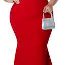 Women's Plus Size Maxi Dress Elegant V-Neck Ruffle Sleeves Bodycon Mermaid Dresses Evening Gown (XX-Large Plus, Red)