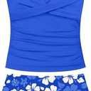Aulyffo Girls Swimsuit 2 Piece Bathing Suit Criss Cross Ruched Girl Tankini Sets Printed Girls' Swimwear for 13-14 Years