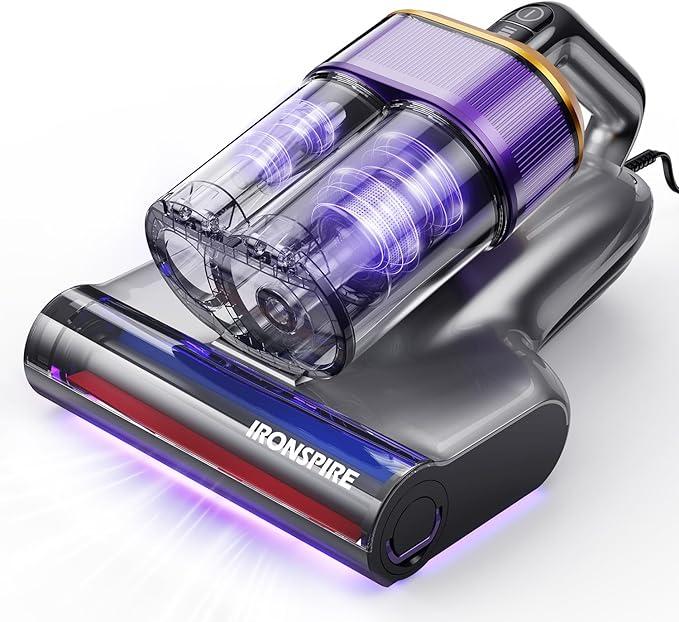 Bed Vacuum Cleaner, Mattress Vacuum with 2 Roller Brushes 253.7nm UV-C Light & Ultrasonic,145°F Heat, HEPA Filter, 18kPa Suction 650W Powerful Handheld Vacuums for Dust & Pet Hair (Corded) Purple