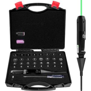 Professional Laser Bore Sight Kit, Green Bore Sighter with 32 Adapters fit .17 to 12GA Calibers, Powerful Support for Hunting