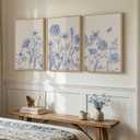 Framed Neutral Chinoiserie Blue Botanical Wall Art, 3 Piece Minimalist Floral Canvas Artwork for Modern Farmhouse, Flower Painting Prints for Living Room Bedroom Kitchen Office Dining Room, 20x30 In, 20" W x 30" H x 3Pcs