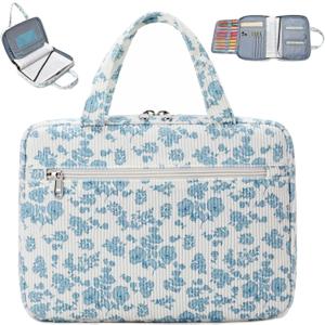 Octsky Bible Cover Case for Women Corduroy Bible Study Supplies Accessories Christian Gifts for Women, Floral Blue
