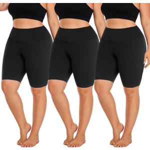 Hi Clasmix 3 Pack Plus Size Biker Shorts for Women(3XL)-High Waisted Non-See Through Workout Super Soft Black Yoga Shorts