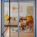 Magnetic Screen Door Mesh Left Right Side Opening Upgraded PET Material Mesh Stronger Than Fiberglass and Polyester,Keep Bugs Out,Pet & Kid Friendly Fit Door Size 96"X80",Screen Size 98''X82'' (Black)