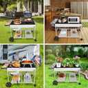 Pizza Oven Table with Topping Station, Outdoor Pizza Oven Cart, Grill Table for Outside, Grill Cart, Food Prep Work cart Fits for Ninja Woodfire Grill, Blackstone Griddle,Tabletop Grill