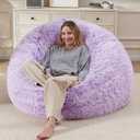Huge Bean Bag Covers Only, Fluffy Stuffed Beanbag Chair Covers No Filler, Washable Bean Bags Cover for Adults, Stuffed Animal Bean Bag Anti-Slip, 6FT, Purple