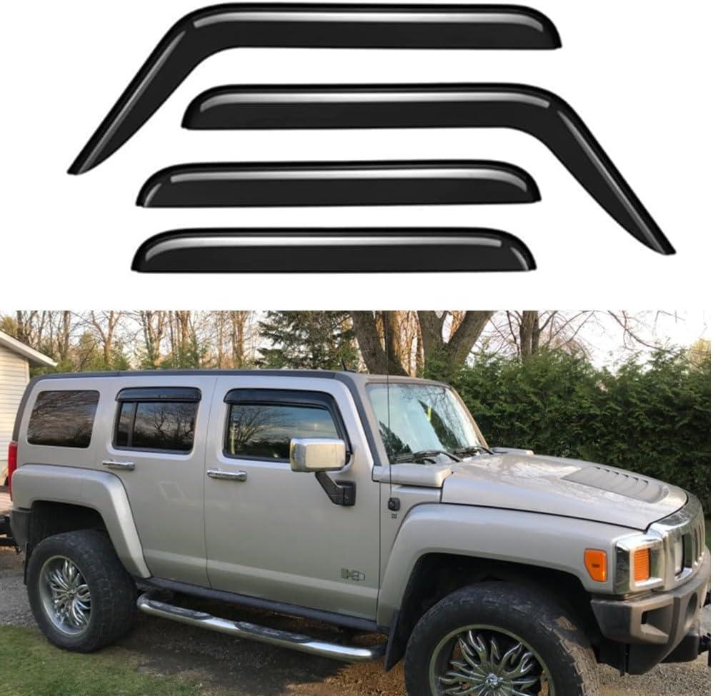 4pcs Outside-Mount Side Window Visor Wind Vent DeflectorDark Smoke Nice Sun Rain Guard Set fit for 2005-2009 Hummer H3 94501
