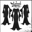 Adult Black Gothic Dress for Women Halloween Costumes with Accessories for Vampire Witch Costume Dress Up (Medium)
