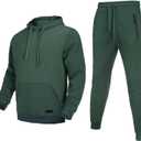 Tracksuit for men 2 pieces,Fleece hooded outfit,fashion warm sweatsuit set (Green, XXXL)