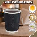 200 Pack 8 oz Disposable Coffee Cups Black Insulated Corrugated Paper Coffee Cups with Ripple Wall Design Suitable for Hot or Cold Drinks Cafe Restaurant Office Home Party Picnic BBQ