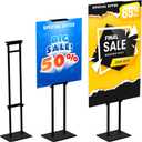 Poster Stand for Display Pedestal Sign Stand,Adjustable Floor Standing Sign Holder,Heavy Duty Banner Stand with Base Height Up to 75 inch Double-Sided for Board & Foam Sign (Double-Pole Poster Stand,2Pack)