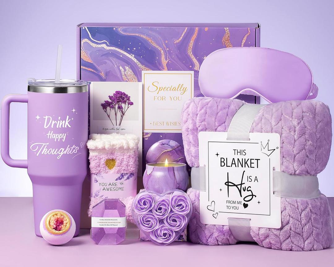 Birthday Gifts for Women Self Care Gifts Get Well Soon Gifts, Mothers Day Spa Gift Baskets w/Flannel Blanket 40 OZ Tumbler Care Package for Mom Girlfriend Wife Sister Best Friend Her Daughter