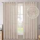 BGment Flax Linen Curtains 63 Inch Length for Living Room, Beige Light Filtering Boho Burlap Drapes for Bedroom Window Treatments Semi Sheer with Back Tab Rod Pocket Farmhouse, 2 Panels, 52 X 63 Inch
