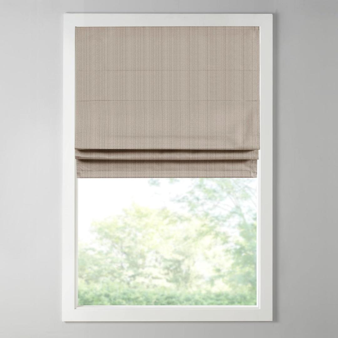 Madison Park Galen Cordless Roman Shade, 29"W x 64"H, Sheen Taupe Room Darkening, Thermal Insulated, Energy Efficient Window Blind with Subtle Sheen Basketweave Fabric for Privacy