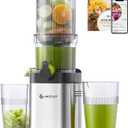 AMZCHEF Cold Press Juicer, 4.5" Juicer Machines with Large Feed Chute for Whole Fruits & Vegetables, Stainless Steel Juice Extractor with Large Auger, Dual Strainers, Easy Cleanup & Assembly
