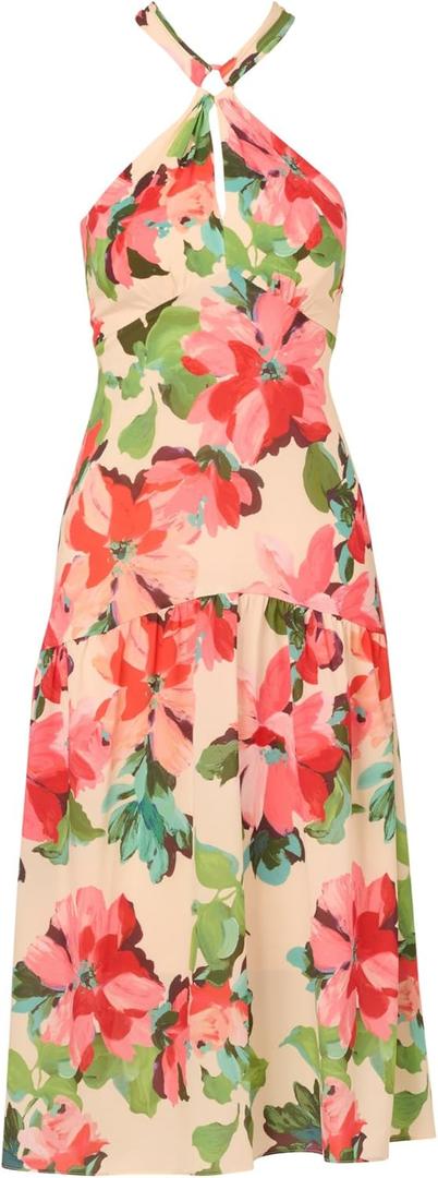 Adrianna Papell Women's Halter Flounce Midi Dress (16)