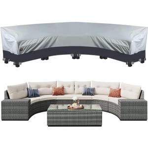 ClawsCover 6-8 Seater Curved Outdoor Patio Sectional Couch Covers Heavy Duty Waterproof Fadeless 600D Weatherproof Outside Sofa Chair Furniture Set Cover,190"/128"Lx36"Wx39"/24"H
