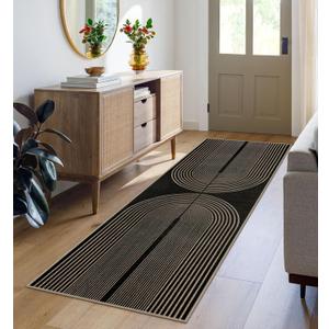 Easy Jute Rainbow Runner Rug, 2x6 Black Washable Rugs Runner for Hallway Non-Slip Boho Farmhouse Kitchen Runner Rug, Modern Abstract Indoor Outdoor Carpet for Porch Laundry Entryway