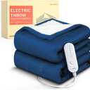 HOMLYNS LuxeHeat Heated Blanket Throw, Soft Flannel Sherpa, Electric Blanket 5 Heat Settings, Fast Heating, Heating Throw Blanket 3 Hours Timer Auto Shut Off, Machine Washable, 5060 Inches, Navy