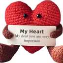 Emotional Support Couple Gifts, Handmade Crochet Pocket Hug Heart with Positive Card for Birthday Anniversary, Funny Knitted Doll for Lovers Boyfriends Girlfriends Couples