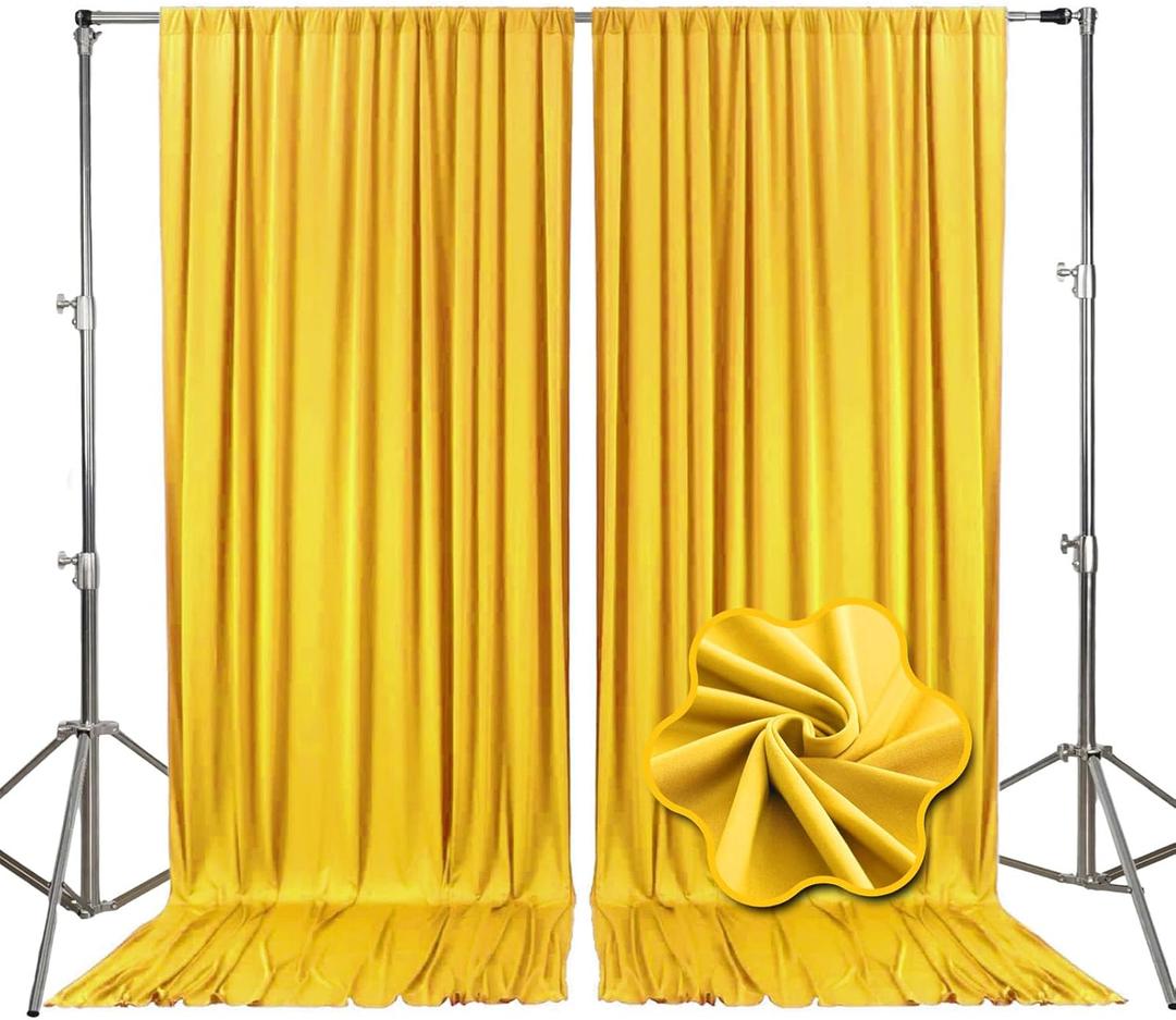 10ft x 7ft Yellow Backdrop Curtains for Parties, Fabric Satin Background Curtain with Rod Pockets for Weddings, Birthday, Baby Shower, Photography, Graduation Party Backdrop Drapes, 2 Panels