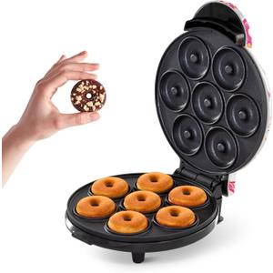 Dash Mini Donut Maker Machine for Kid-Friendly Breakfast, Snacks, Desserts & More with Non-stick Surface, Makes 7 Doughnuts, Donut Print (White)