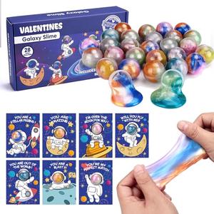28 Pack Valentines Day Gifts for Kids Classroom, Galaxy Slime Valentines Day Cards for Kids School, Fun Classroom Valentines for Class Exchange Cards Party Favors for Boys Girls Students