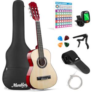 Moukey 30" Acoustic Guitar for Beginners Kids Youth 1/4 Size Dreadnought Guitarra Acustica Kit with Chord Poster, Gig Bag, Tuner, Picks, Nylon Strings, Capo, Strap - Natural