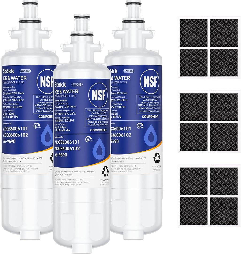Stokk LT700P ADQ36006101 Refrigerator Water Filter Replacement Compatible with LG LT700P/PC/PCS, ADQ36006102, ADQ36006113, AGF80300702, Kenmore 9690, and LT120F Air Filter, NSF42, 3 Combo