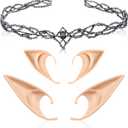 FRESHME Elf Ears with Crown Set, Soft Fairy Ears and Crystal Crown Headband for Women Halloween Cosplay Costume Party