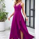ANRABESS Formal Dresses for Women Evening Party Cocktail Long Dress Split Elegant V Neck Wrap Ruffle Wedding Guest Dresses (Pink, XL)