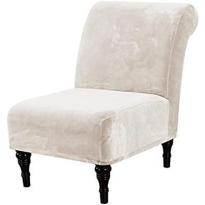 H.VERSAILTEX Armless Accent Chair Covers Thick Velvet Armless Chair Slipcovers High Stretch Chair Covers for Living Room Hotel Machine Washable Furniture Protector with Elastic Bottom, Ivory