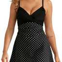 Halcurt Women's One Piece Swimsuit with Skirt Ruched Ruffle Tummy Control Swim Dress Bating Suit, 2XL