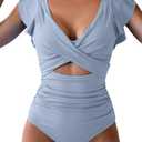 B2prity Women's One Piece Swimsuit Ruffle Cutout Bathing Suits Slimming Tummy Control V Neck Wrap Swimwear Size M