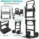 3-in-1 Folding Hand Trucks, 500lbs Convertible Dolly, Dolly Cart with Wheels Heavy Duty, Moving Cart with Retractable Handle, Collapsible Trolley for Moving Office/Home/Warehouse/Boxes/Cartons (Black)