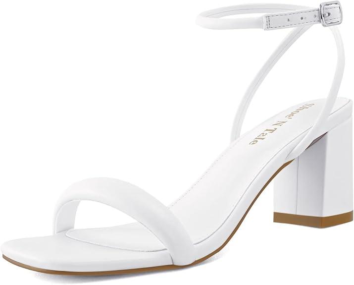 Shoe'N Tale Chunky Heels for Women Block Strappy Heeled Sandals Ankle Buckle Square Toe Comfortable Dressy Shoes 9.5