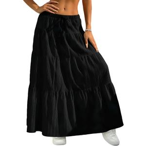AXX Women's Boho Flowy Maxi Skirt - High Waist Layered Ruffle Flared Long Skirt for Summer Casual Going Out Outfits (L)