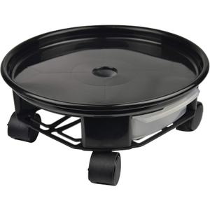 AMKOSKR 1 Pack 17.7" Black Plant Caddy with Easy Moving Caster Wheels and a Water Container Round Movable Planter Dolly Trolley Tray Pallet Outdoor Indoor Tree Flower Stand Planter