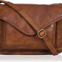 Leather Flapover Crossbody Handbag Purse for Women with Adjustable Strap & Overflap Snap Closure Tote/Bag (Tan Wash)