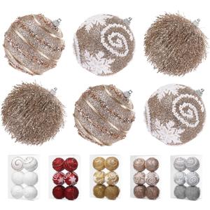 3.15" Large Christmas Ball Ornaments Shatterproof Sparkle Ornaments for Christmas Tree Large Sequin Plastic Hanging Big Tinsel Ball, 6Pcs 80mm (Champagne Gold)