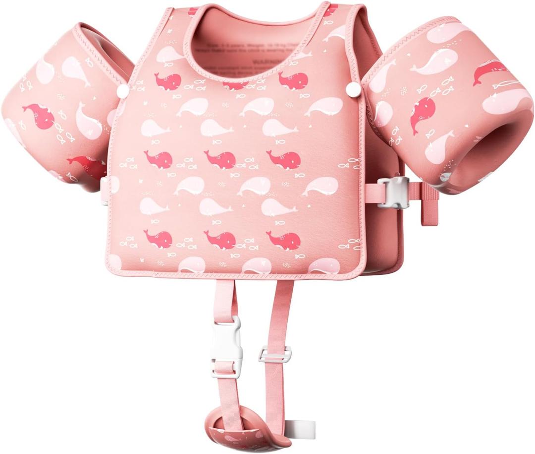 Toddler Swim Vest, Toddler Floaties Fit 20-66LBS, Swim Vest for Toddlers Learning to Swim, Puddle Kids Jumper with Adjustable Strap, Swim Jacket Arm Floaties for Baby Boys Girls 1-7 Years Old (Pink)