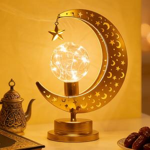 Ramadan Decorations Moon Lamp,Moon Light for Ramadan Decorations Indoor and Outdoor,Moon Star Lamp with LED Bulb&Timer Table Decor for Moroccan,Eid Home Decor,Gifts