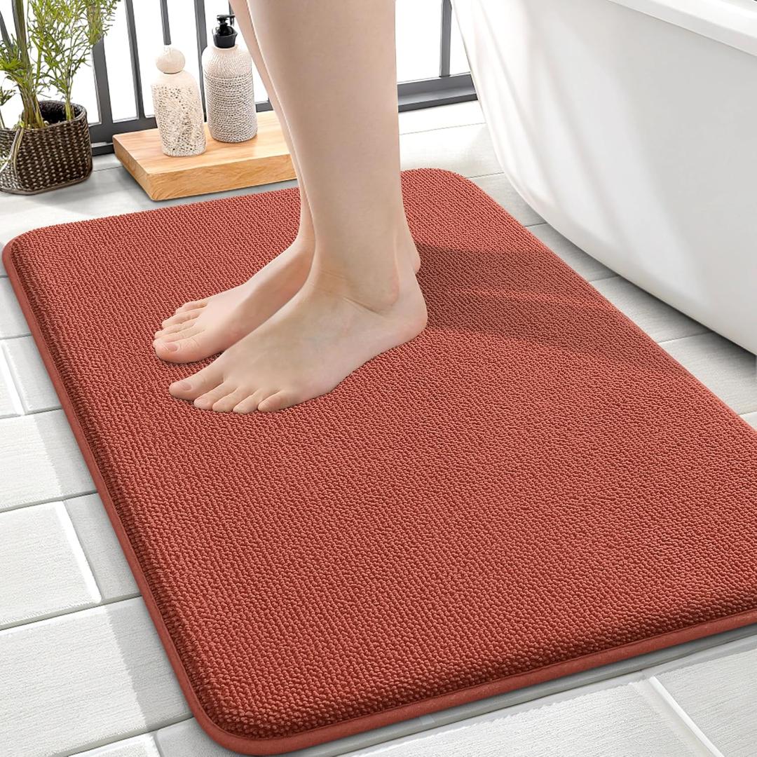 OLANLY Thick Memory Foam Small Bathroom Rugs 24x16, Extra Soft Absorbent Bathroom Mat, Quick Dry Bath Mats, Non-Slip, Machine Washable Carpet, Tub and Shower, Home Decor Accessories, Rustic Terracotta