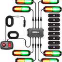 WINECO 8PCS LED Strobe Lights kit12V Sync Feature Green Amber 12LED Emergency Hazard Warning Lights with Strobe Controller for Trucks Vehicles ATV RV Cars Van