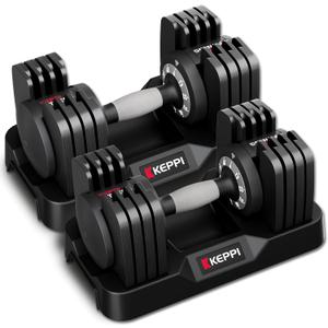 Keppi Adjustable Dumbbells Set-25lb/40lb/55lb/60lb, Anti-Slip Metal Fast Adjust Weight Handle, Exercise & Fitness for Full Body Workout - Adjustable Dumbbell Series
