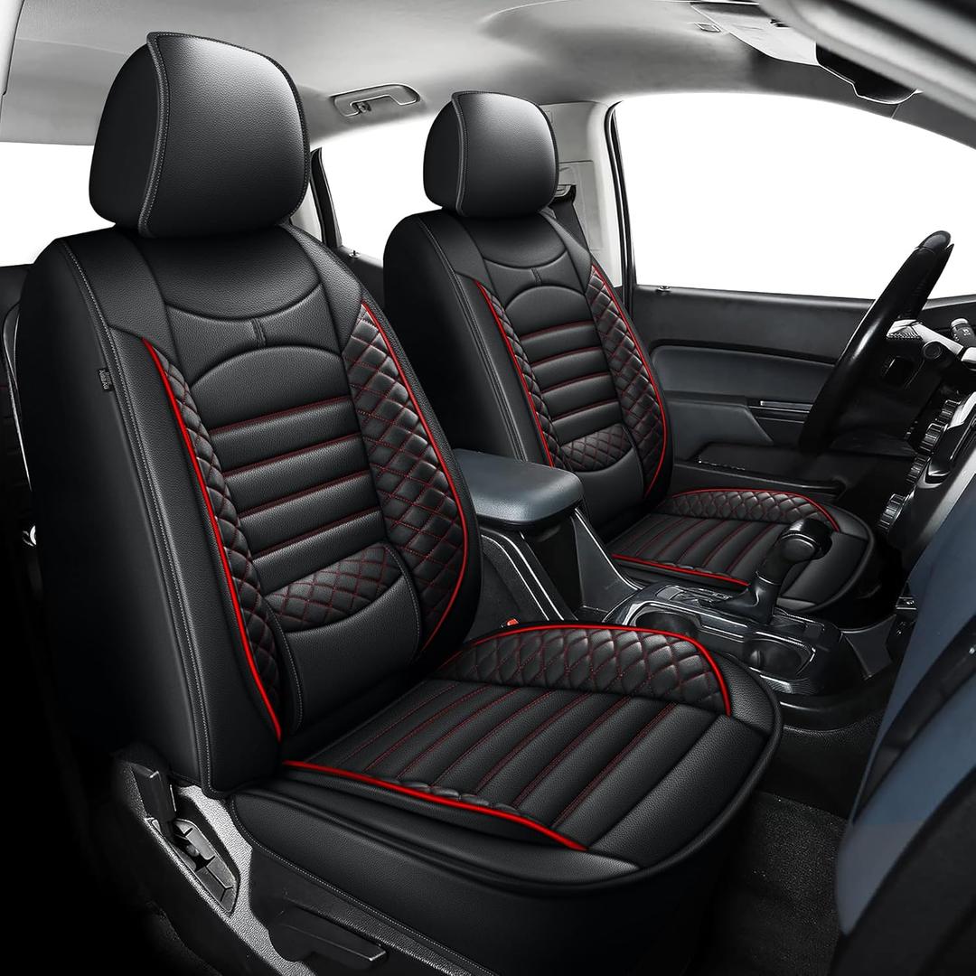AOMSAZTO Seat Covers Fit for 2015-2024 2025 2026 Chevrolet Chevy Colorado/GMC Canyon Crew Cab Z71 LT ZR2 Custom Leather Truck Seat Covers(Black&Red,2 Front Seats)