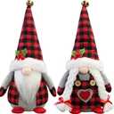 Christmas Gnomes Plush with Red Buffalo Check,2 Pack Handmade Christmas Valentine Tomte Swedish Scandinavian Figurine Nordic Gnomes Plush Christmas Elf Doll Xmas Ornaments for Home Decor